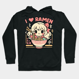 I Love Ramen - Cute Kawaii Girl Princess - Retro Graphic Hoodie